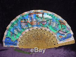 Antique Chinese carved sandalwood hand fan 11