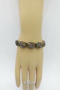 Antique Chinese enamel bracelet fish purple blue filigree export silver vintage