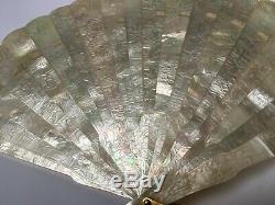 Antique Chinese for Export Brise Hand Carved MOTHER OF PEARL Hand Fan