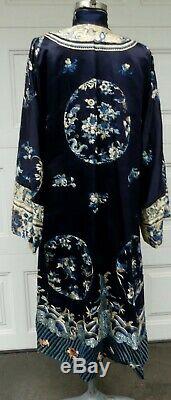 Antique Chinese handmade embroidered robe silk long robe