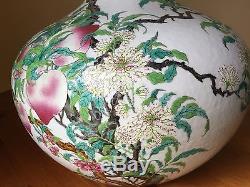 Antique Chinese large Famille Rose Nine Peaches Vase, Qianlong mark, late19th C