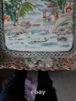 Antique Chinese porcelain tea tray xian feng. Circa 1851.61 19th century