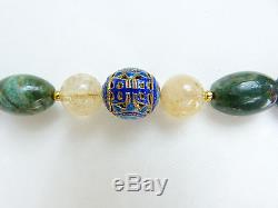 Antique Chinese silver enamel pendant-Chinese Mandarin Court beads-stone neckl