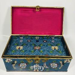 Antique Circa 1900 Chinese Cloisonne Enamel on Bronze Jewelry Trinket Box