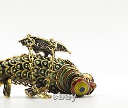 Antique Early 20th Century Chinese Vermeil Articulate Cloisonne Fish Pendant