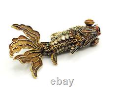 Antique Early 20th Century Chinese Vermeil Articulate Cloisonne Fish Pendant