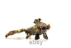 Antique Early 20th Century Chinese Vermeil Articulate Cloisonne Fish Pendant