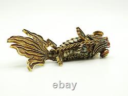 Antique Early 20th Century Chinese Vermeil Articulate Cloisonne Fish Pendant