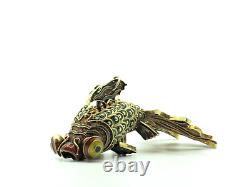 Antique Early 20th Century Chinese Vermeil Articulate Cloisonne Fish Pendant