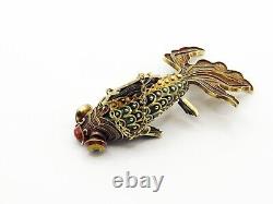 Antique Early 20th Century Chinese Vermeil Articulate Cloisonne Fish Pendant