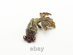 Antique Early 20th Century Chinese Vermeil Articulate Cloisonne Fish Pendant