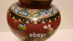 Antique Early Republic period Chinese Tall leaded Cloisonne ginger jar drilled