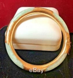 Antique Estate 14k Gold Green Jade Jadeite Bangle Bracelet 585 Chinese Gemstone