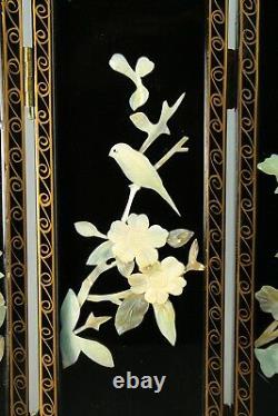 Antique FINE Chinese Lacquered Wood & Mother-of-Pearl Four-Panel Screen