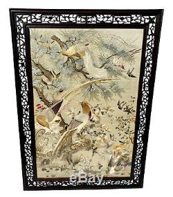 Antique Framed Chinese Embroidered Silk Panel Wall Hanging Embroidery China Art