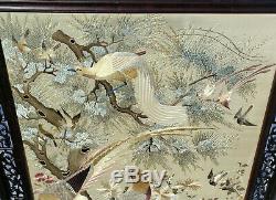 Antique Framed Chinese Embroidered Silk Panel Wall Hanging Embroidery China Art