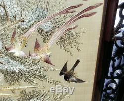 Antique Framed Chinese Embroidered Silk Panel Wall Hanging Embroidery China Art