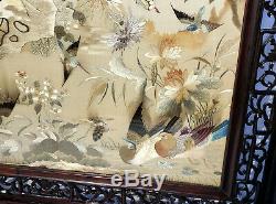 Antique Framed Chinese Embroidered Silk Panel Wall Hanging Embroidery China Art