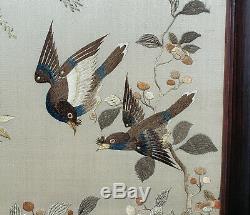 Antique Framed Chinese Embroidered Silk Panel Wall Hanging Embroidery China Art