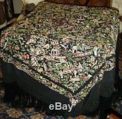 Antique Huge Heavy Embroidery Silk Chinese Piano Scarf Tablecloth Shawl Lace