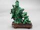 Antique Intricately Carved Chinese Malachite Stone Kwan Yin Statue With Base 4.5