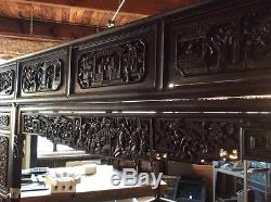 Antique Intricately Carved Wooden Chinese Wedding Bed Missing Canopy #7901