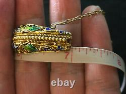 Antique Jade Bracelet Chinese Export Gold Sterling Silver Enamel 34g 925 #1176