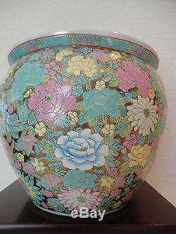 Antique Large Chinese Famille Rose Porcelain Millefleur Fish Bowl Planter Vase