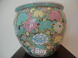 Antique Large Chinese Famille Rose Porcelain Millefleur Fish Bowl Planter Vase