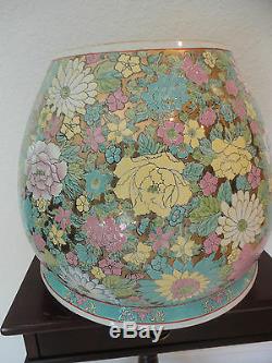 Antique Large Chinese Famille Rose Porcelain Millefleur Fish Bowl Planter Vase