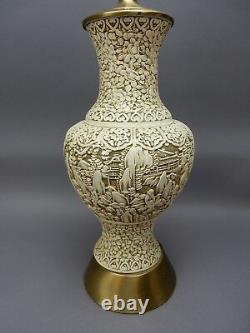 Antique Large Chinese Intricately Carved White Cinnabar lamp