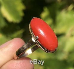 Antique Old Chinese 18k Rose Gold & Red Mediterranean Oxblood Coral Ring