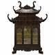 Antique Pagoda Hand Carved Top To Bottom Chinese Temple Cabinet Silk Inside