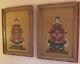 Antique Pair Chinese Ancestor Portraits Hand Painted On Silk