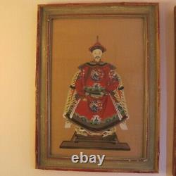 Antique Pair Chinese Ancestor Portraits Hand Painted on Silk