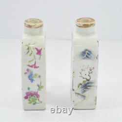 Antique Pair Of Famille Rose Snuff Bottles Chinese China Qing Dynasty Porcelain