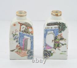 Antique Pair Of Famille Rose Snuff Bottles Chinese China Qing Dynasty Porcelain