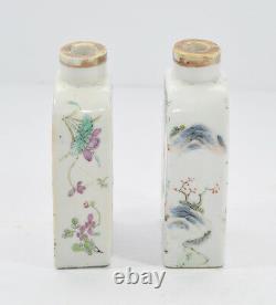 Antique Pair Of Famille Rose Snuff Bottles Chinese China Qing Dynasty Porcelain