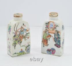 Antique Pair Of Famille Rose Snuff Bottles Chinese China Qing Dynasty Porcelain