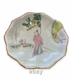 Antique Polylobed Enamelled Chinese Porcelain Cup Plate Art Lotus Evoking 20th