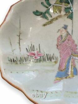 Antique Polylobed Enamelled Chinese Porcelain Cup Plate Art Lotus Evoking 20th