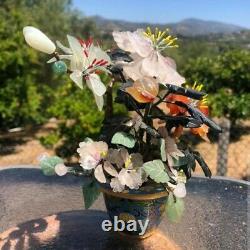 Antique Qing Chinese Jade & Wood Tree With Cloisonne Planter Beautiful