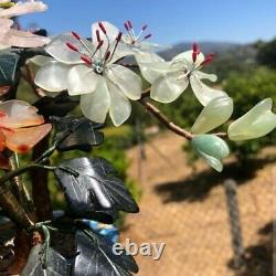 Antique Qing Chinese Jade & Wood Tree With Cloisonne Planter Beautiful