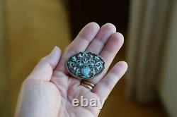 Antique Qing Dynasty Republic Chinese filigree enamel handmade silver brooch