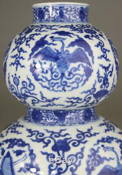 Antique Rare Chinese Porcelain Vase Gourd Blue White Wanli Mark Qing 18th 19th