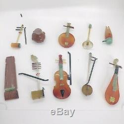 Antique Semi-Precious Jade Stone Miniature Chinese Musical Instruments WithStands