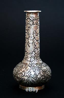 Antique Straits Chinese Silver Vase Perakanan Nyonya