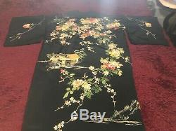 Antique Vintage Japanese Embroidered Silk Kimono Chinese Robe Embroidery #2