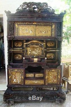 Antique chinese Japanese Curio Meiji Shibayama display cabinet closet furniture