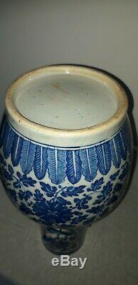 Antique chinese blue and white dragon vase 18 and a 1/2 inches. 19century